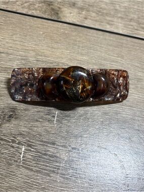 Vintage Brown Tortoise Color Oval  Plastic Hair Clip Barrette Made In France